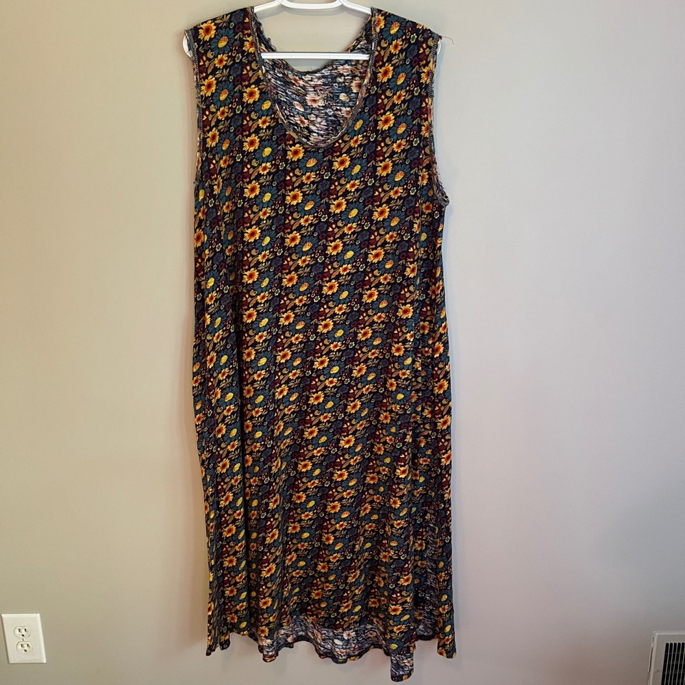 Natural Life Cotton Floral Sleeveless Maxi Dress Pockets L/XL Boho Cottagecore